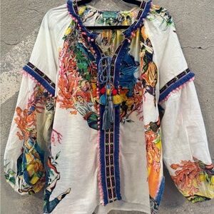 Antica Santoria boho top with fringe and tassels.